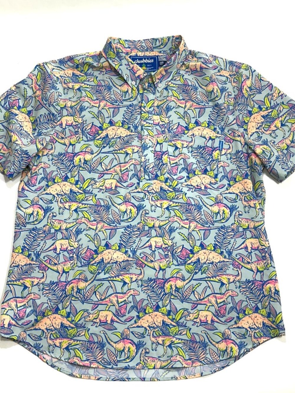 Chubbies Polo Shirt Mens XL Blue Dino Delight Dinosaur Performance Stretch Golf
